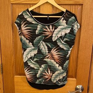 Tropical Leaf Print Short Sleeve Women's Top